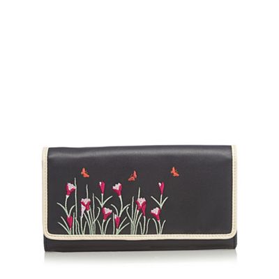 Black butterfly embroidered large purse